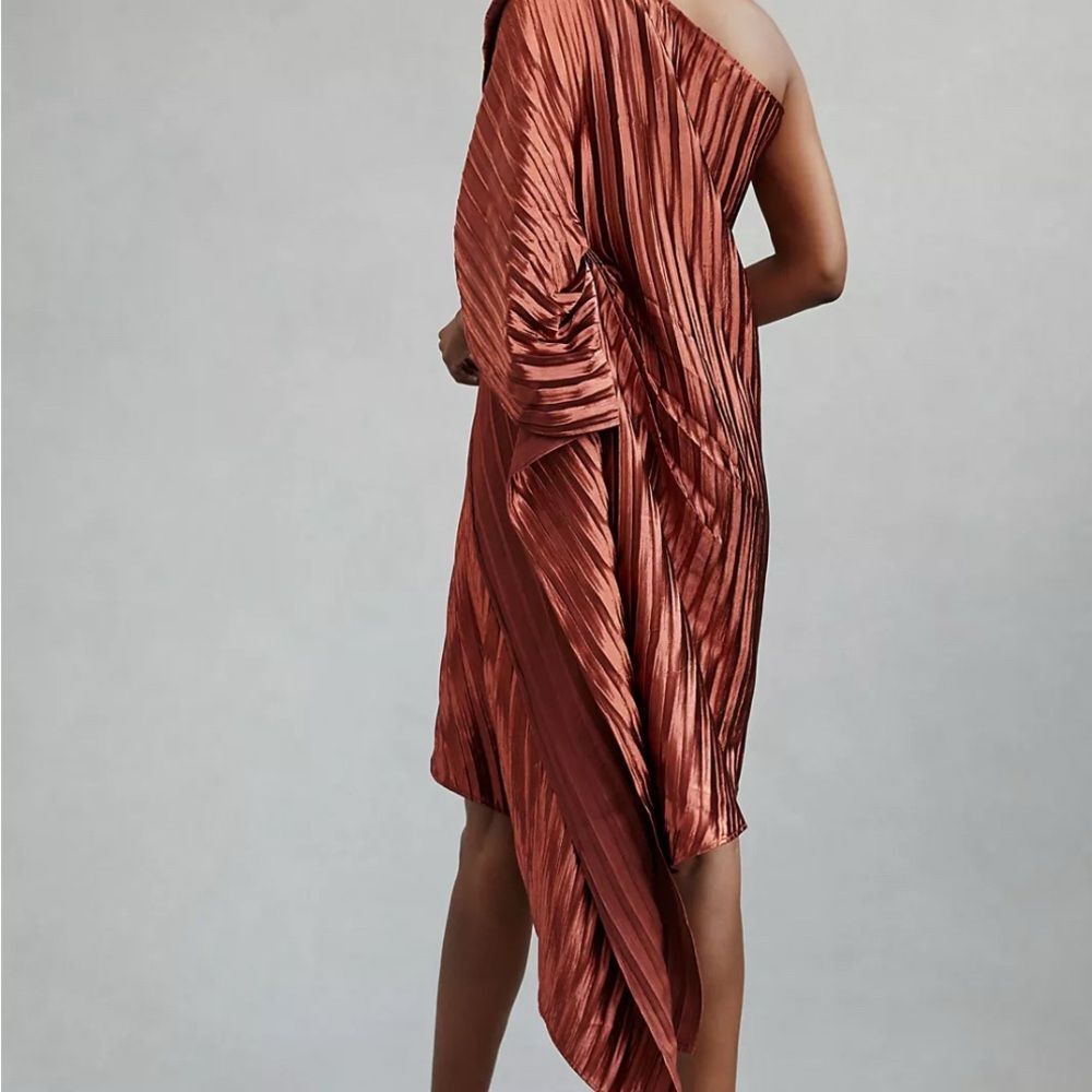 Copper One Shoulder Dress Anthropologie Guapa Mini shimmer glamour party size 8 - Picture 4 of 10